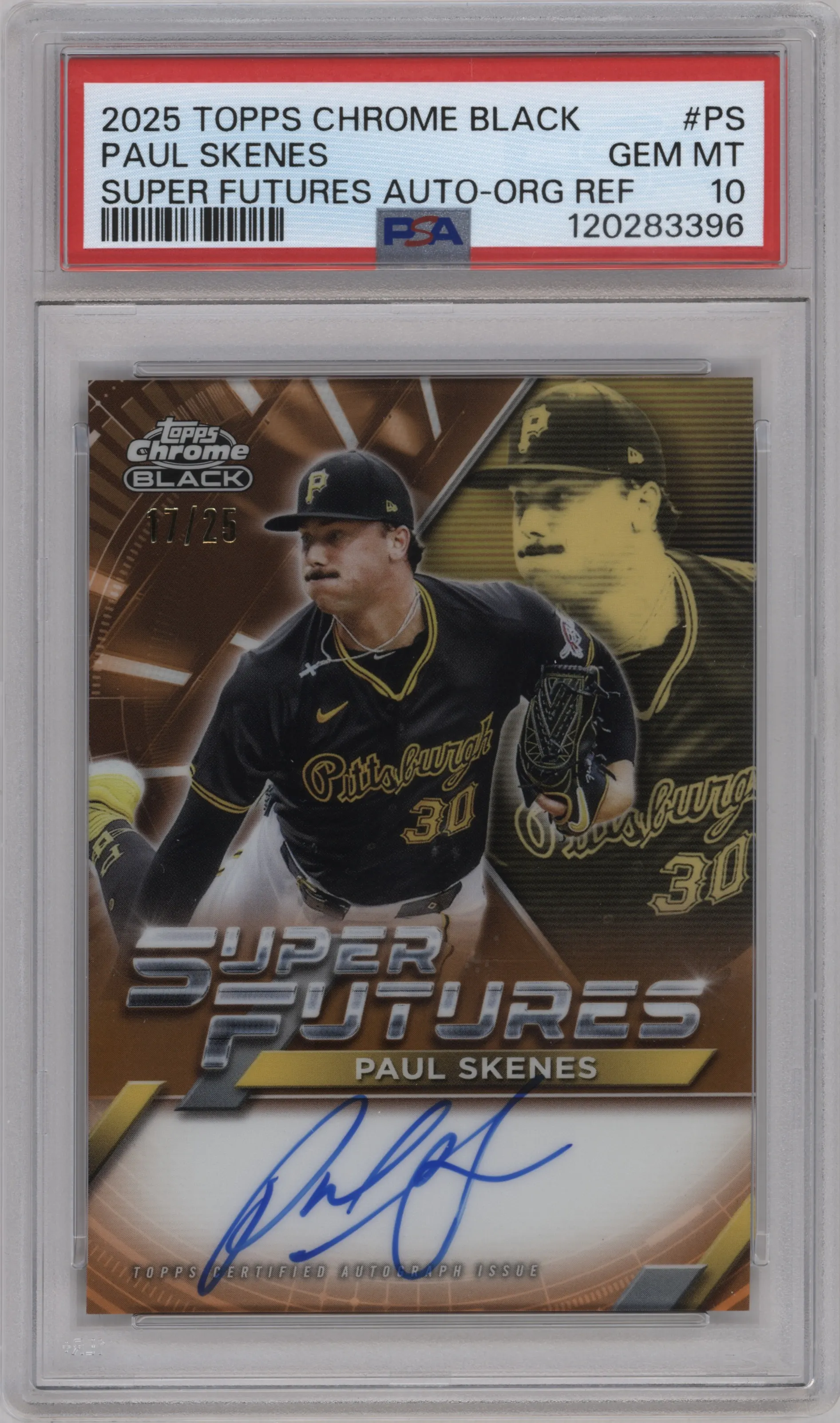 2025 Topps Chrome Black Super Futures Auto Paul Skenes Orange Refractor #FSA-PS PSA 10
