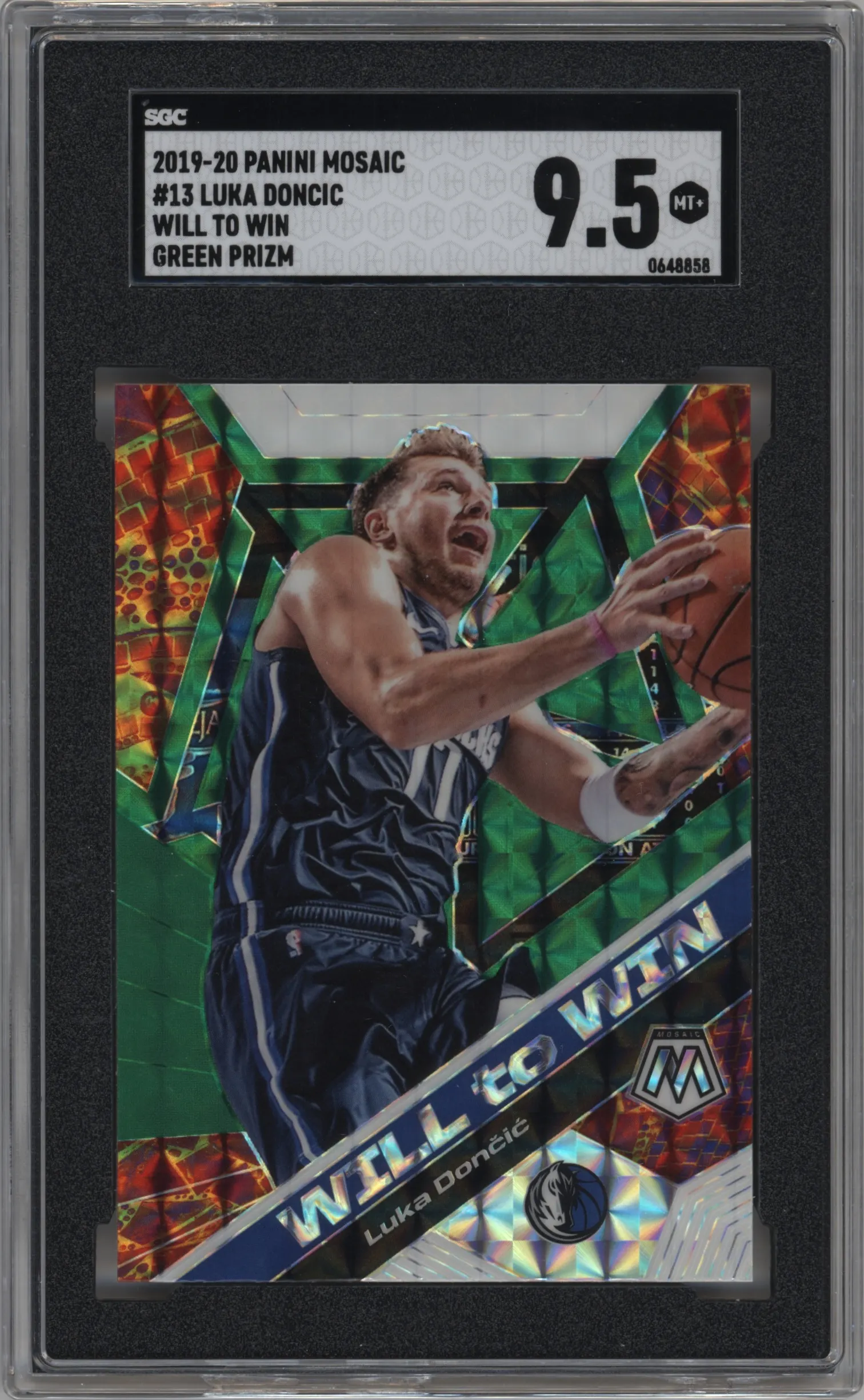 2019 Panini Mosaic Will to Win Luka Doncic Green Mosaic SGC 9.5