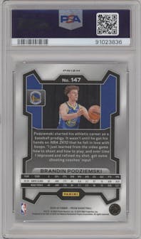 Brandin Podziemski from the 2023-24 Panini Prizm set featuring a Silver Prizm  parallel graded by PSA and given an overall grade of 10.