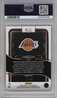 LeBron James from the 2024-25 Panini Select set featuring a Tie-Dye Prizm parallel graded by PSA and given an overall grade of 10.