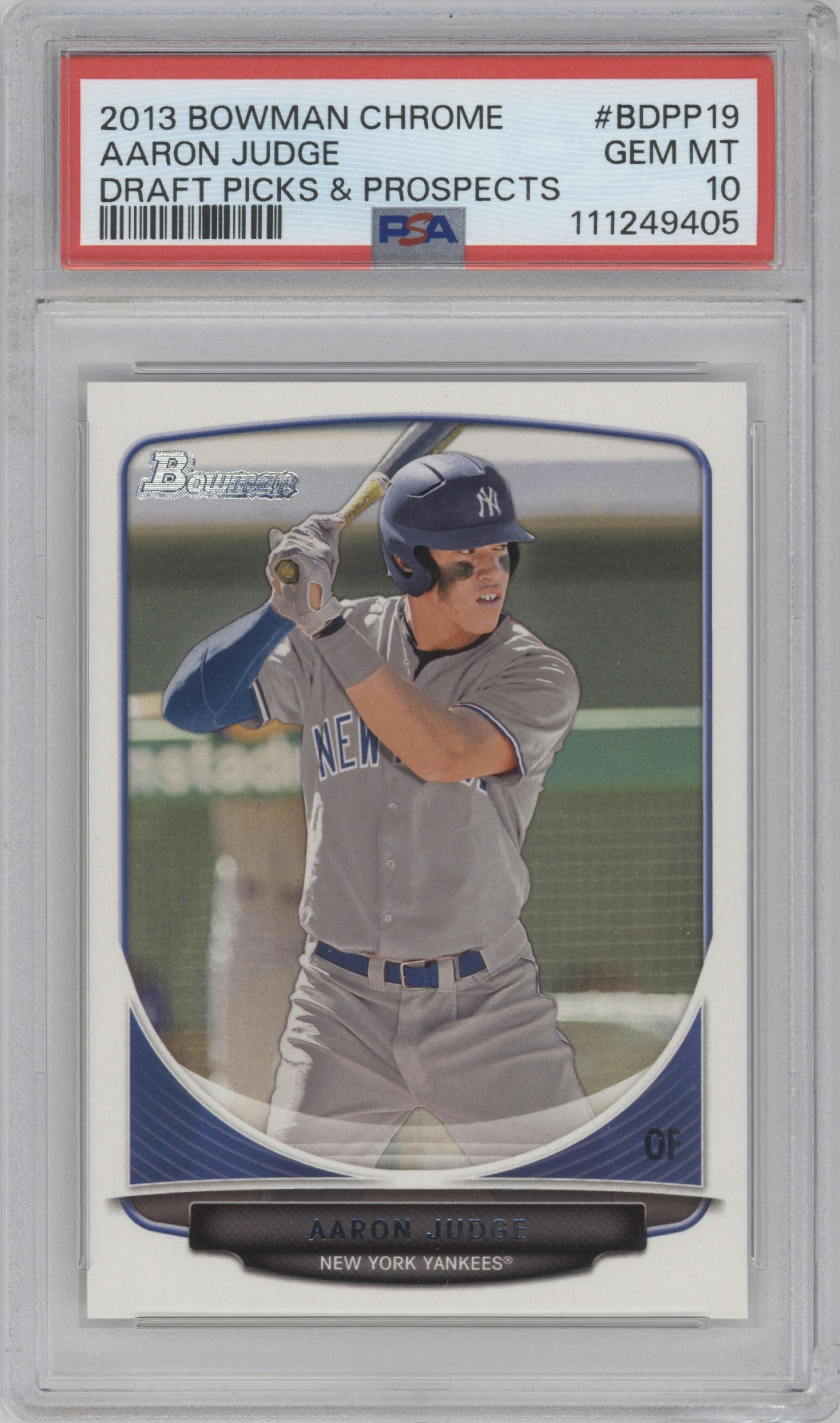 Aaron Judge from the 2013 Bowman Draft Picks & Prospects set graded by PSA and given an overall grade of 10.