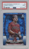 Corbin Carroll from the 2023 Bowman Chrome Sapphire Edition set graded by PSA and given an overall grade of 9.