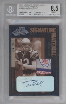 Tom Brady from the 2004 Absolute Memorabilia set graded by Beckett and given an overall grade of 8.5.