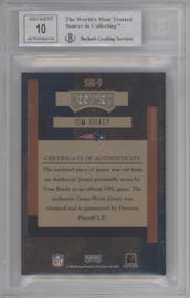 Tom Brady from the 2004 Absolute Memorabilia set graded by Beckett and given an overall grade of 8.5.