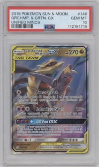 Garchomp/Giratina GX from the 2019 Pokemon S&M  set graded by PSA and given an overall grade of 10.