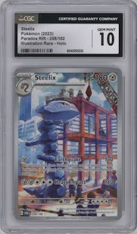Steelix from the 2023 Pokemon SV set graded by CSG and given an overall grade of 10.