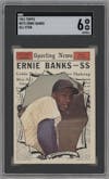 Ernie Banks from the 1961 Topps set graded by SGC and given an overall grade of 6.