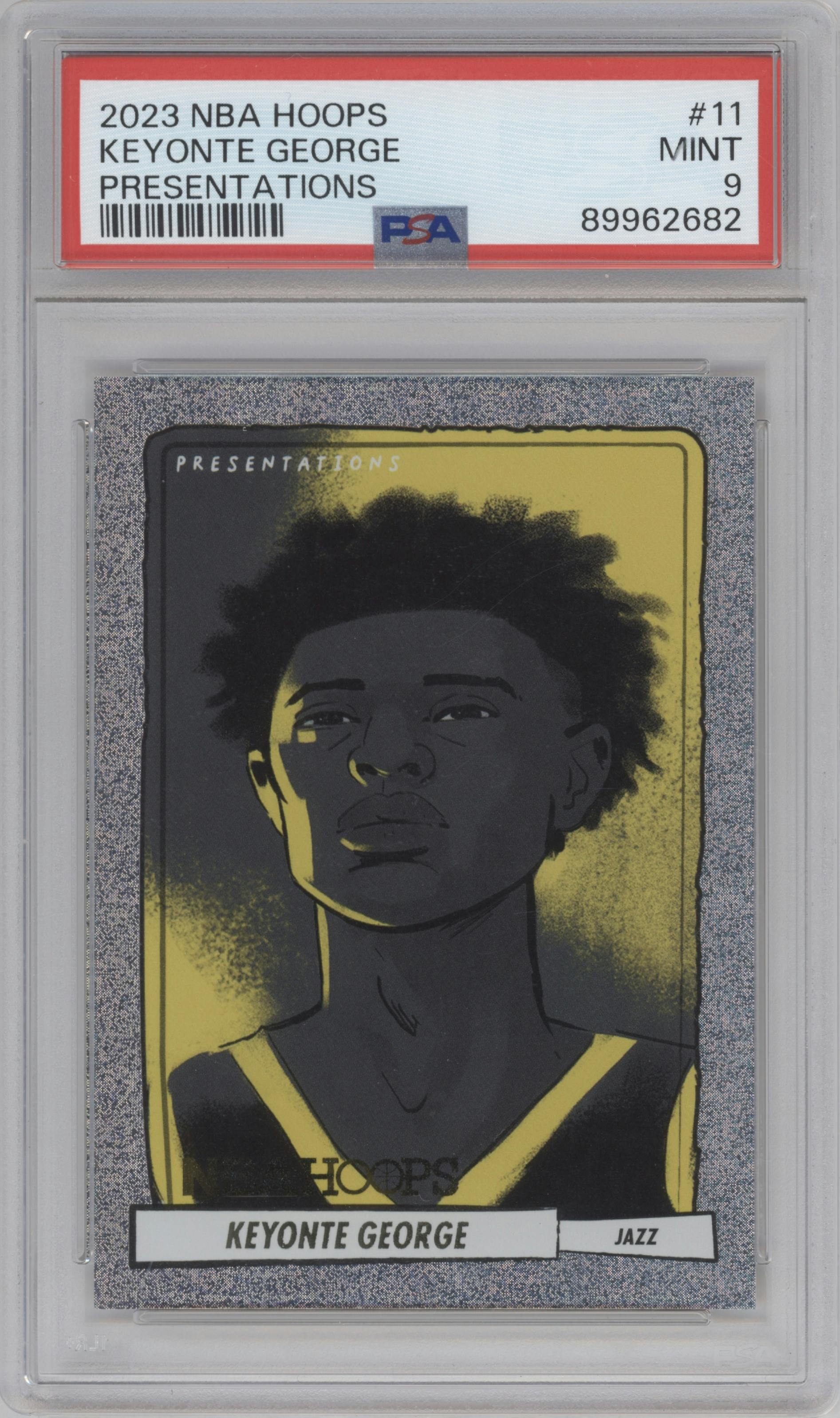 Keyonte George from the 2023-24 Panini NBA Hoops set graded by PSA and given an overall grade of 9.