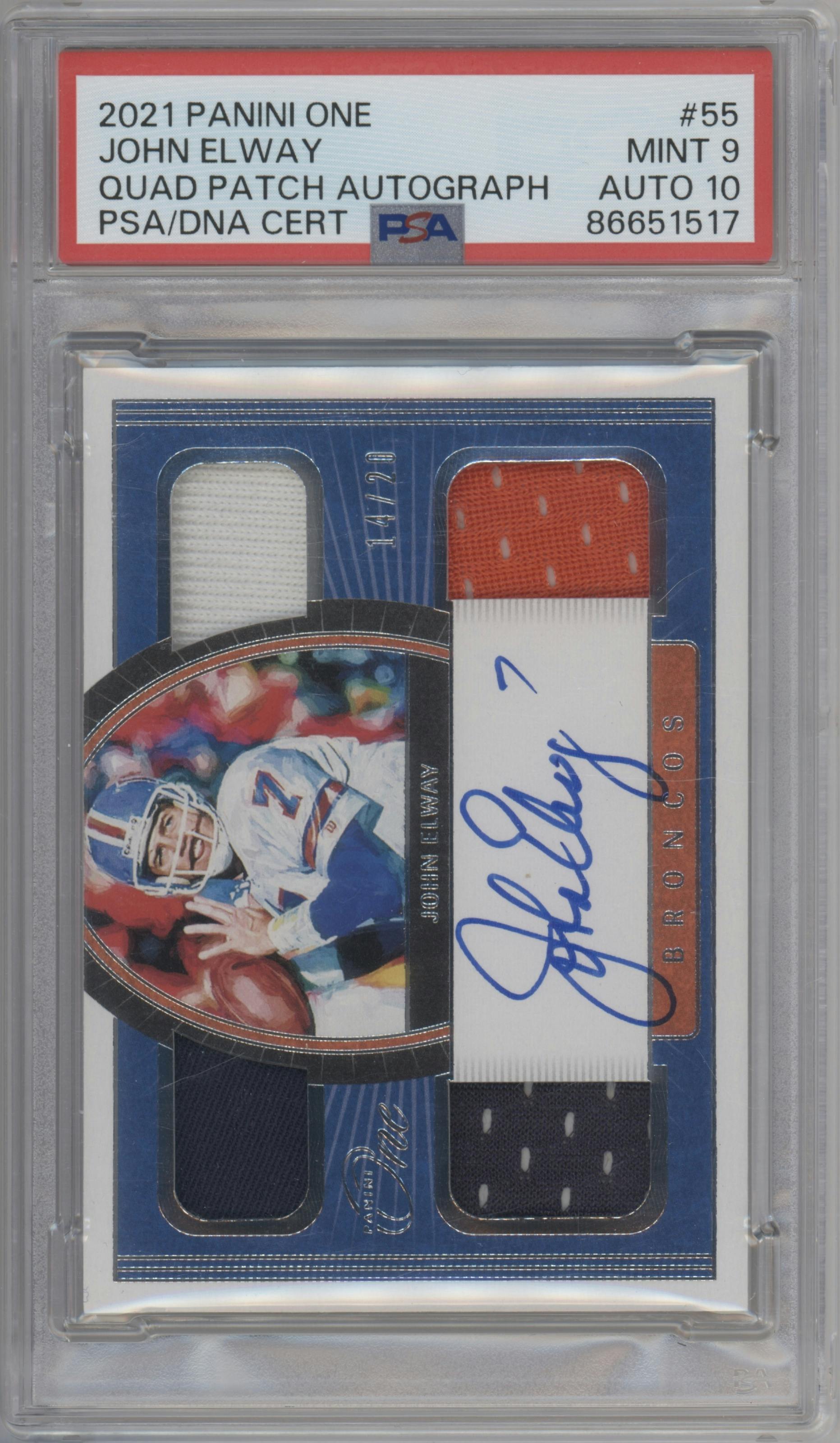 John Elway from the 2021 Panini One set graded by PSA and given an overall grade of 9.