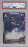 Jett Williams  from the 2022 Bowman Draft set featuring a Purple Refractor parallel graded by PSA and given an overall grade of 9.