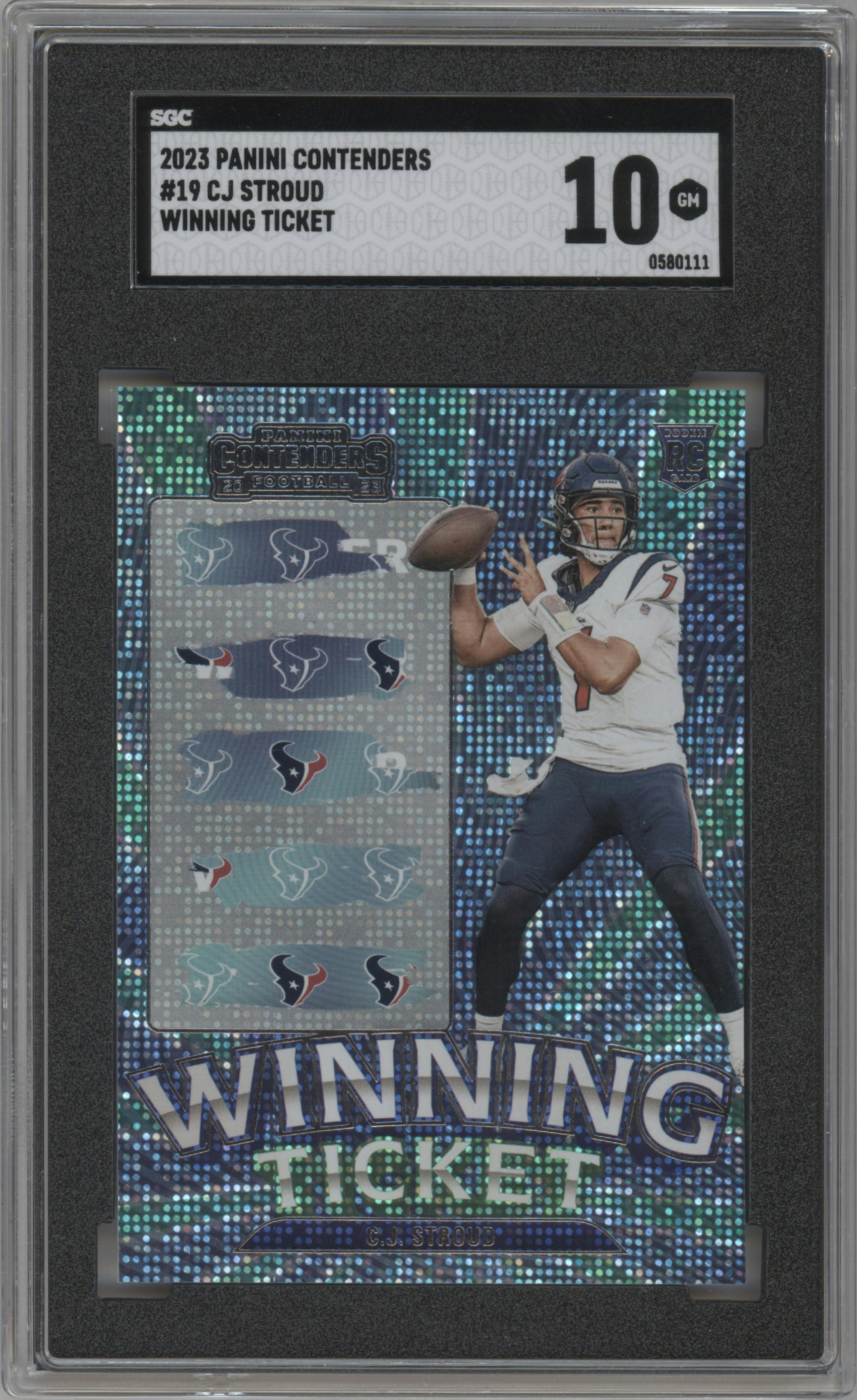 C.J. Stroud from the 2023 Panini Contenders set graded by SGC and given an overall grade of 10.