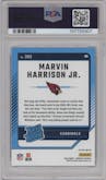 Marvin Harrison Jr. from the 2024 Donruss set featuring a Red and Green parallel graded by PSA and given an overall grade of 10.