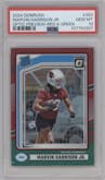 Marvin Harrison Jr. from the 2024 Donruss set featuring a Red and Green parallel graded by PSA and given an overall grade of 10.
