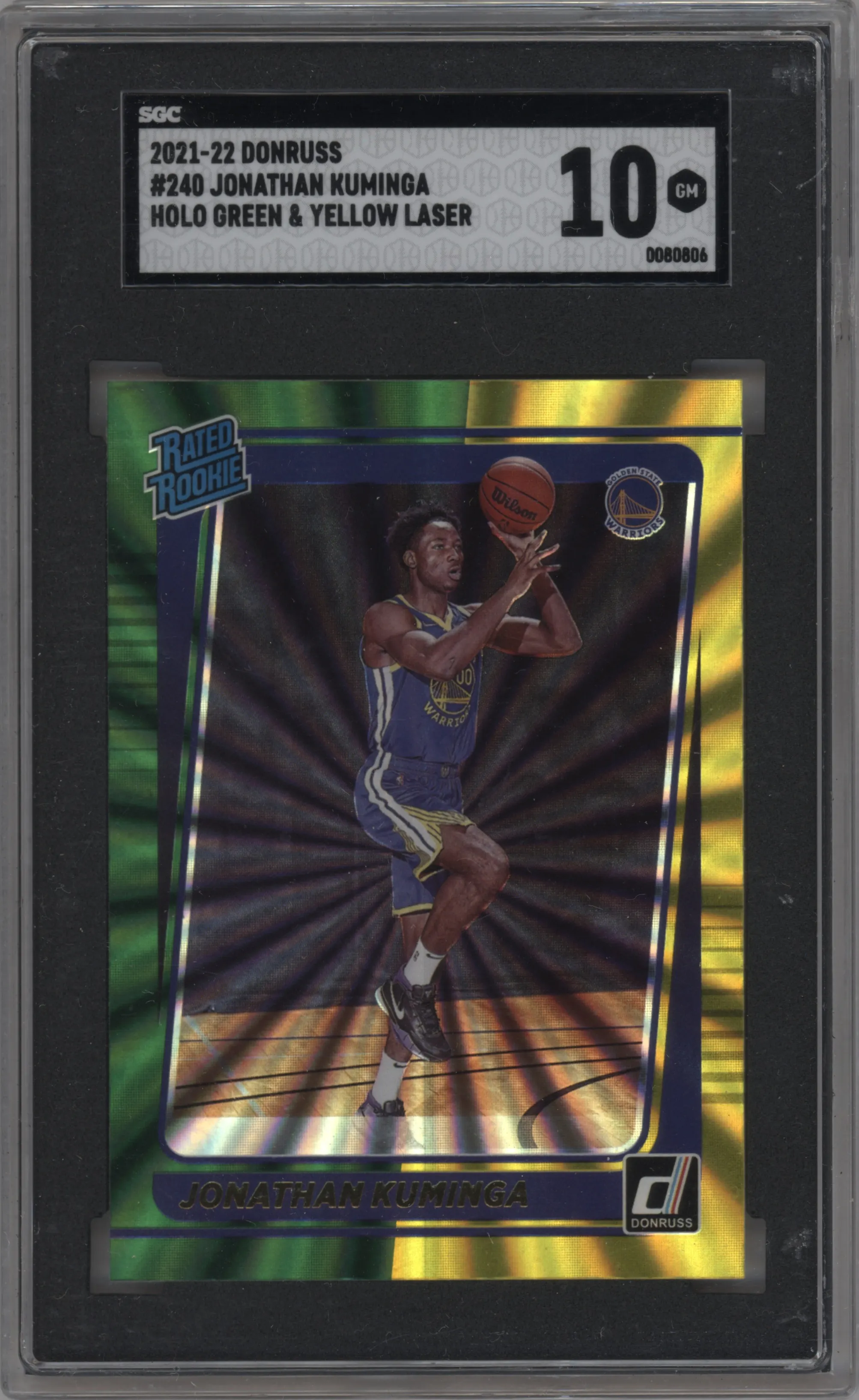 2021 Panini Donruss Rated Rookie Jonathan Kuminga Green/Yellow Holo Laser SGC 10