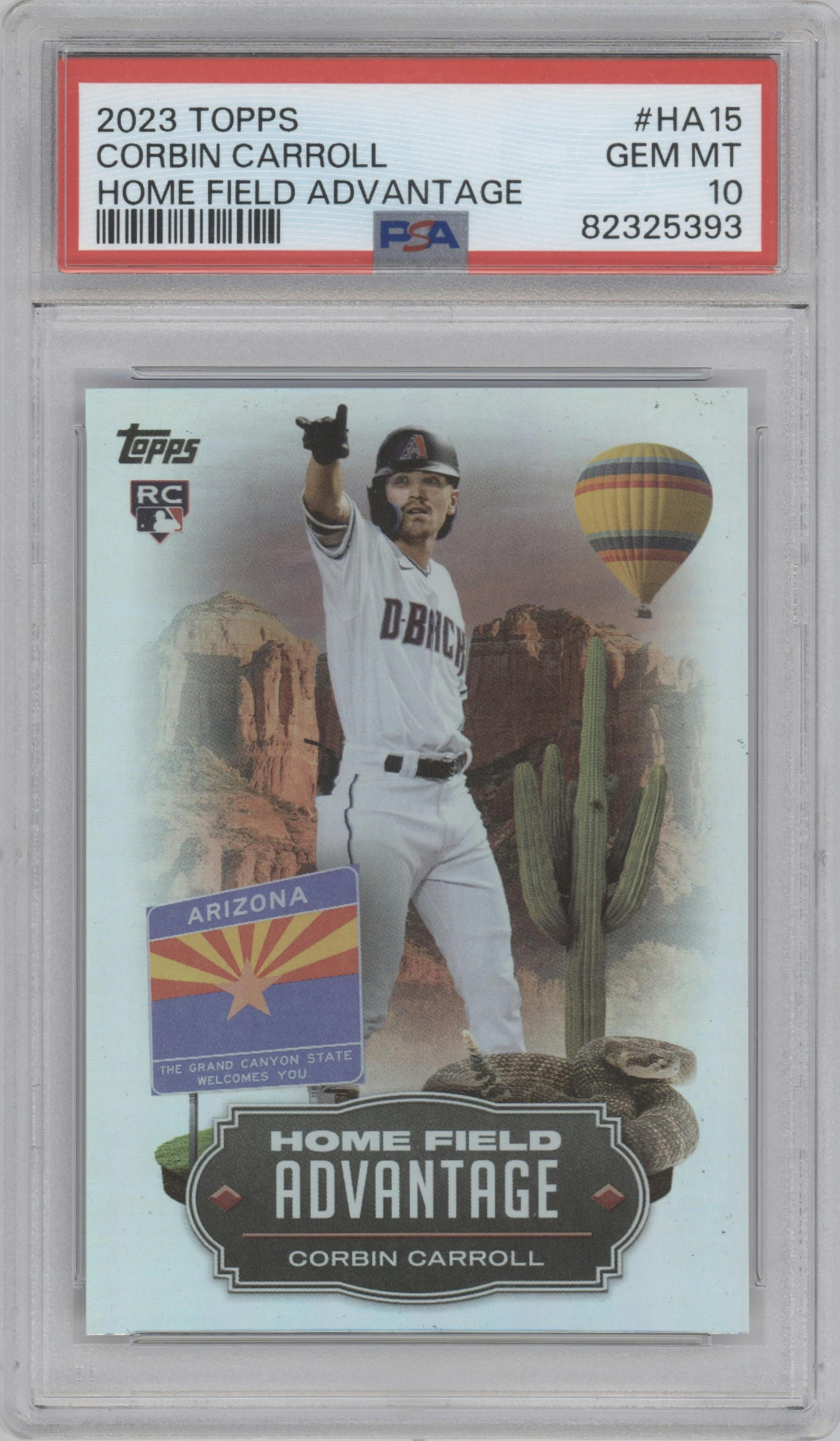 Corbin Carroll from the 2023 Topps Series 2 set graded by PSA and given an overall grade of 10.