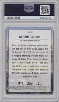 Corbin Carroll from the 2023 Topps Series 2 set graded by PSA and given an overall grade of 10.