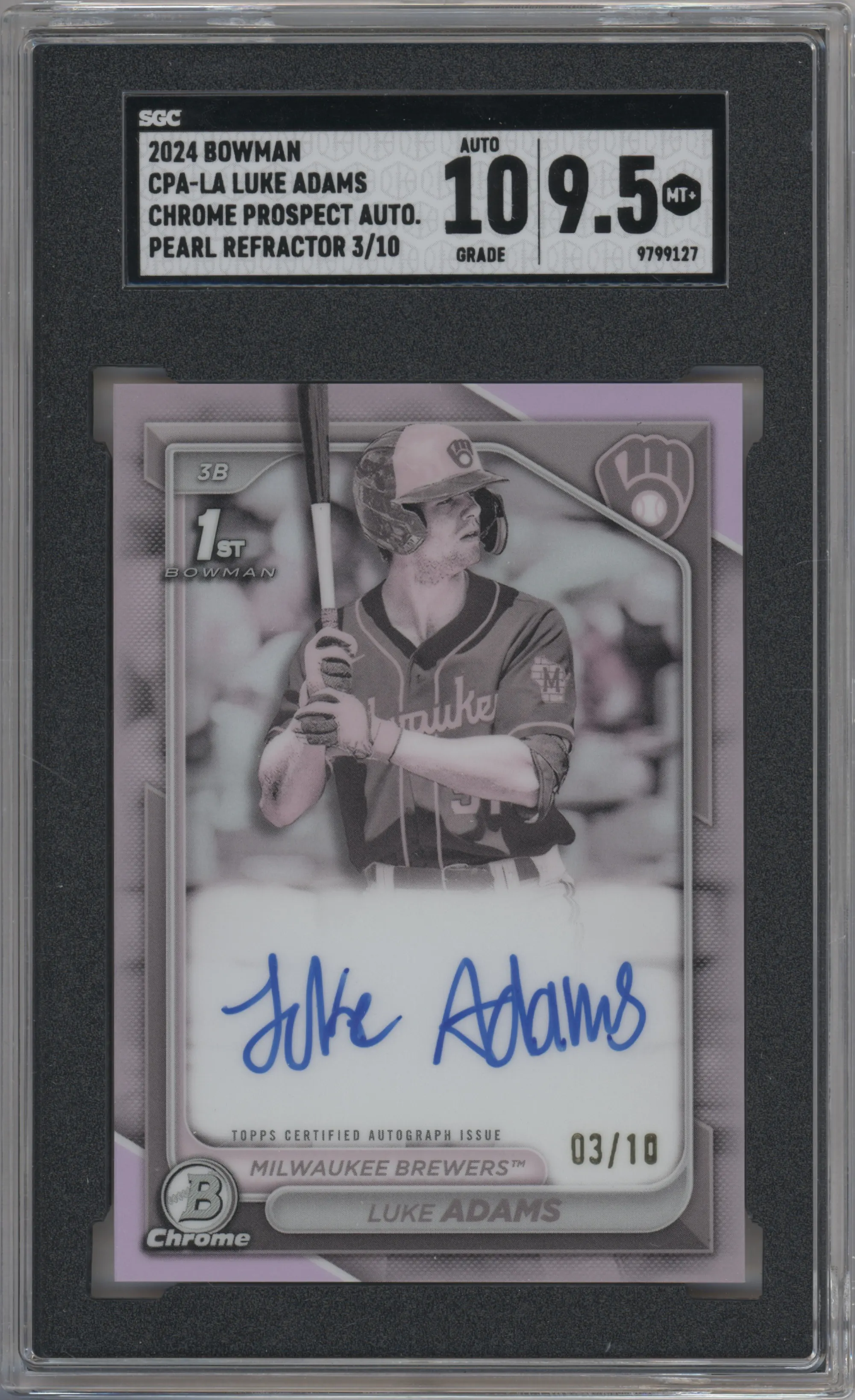 2024 Bowman Chr.Pros.Auto Luke Adams Pearl Refractor #CPA-LA SGC 9.5