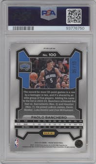 Paolo Banchero from the 2023-24 Panini Prizm set featuring a FOTL Gold Shimmer parallel graded by PSA and given an overall grade of 10.