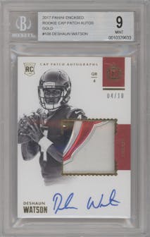 Deshaun Watson from the 2017 Panini Encased set featuring a Gold parallel graded by Beckett and given an overall grade of 9.