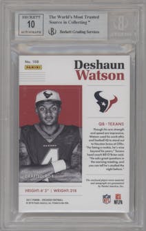 Deshaun Watson from the 2017 Panini Encased set featuring a Gold parallel graded by Beckett and given an overall grade of 9.