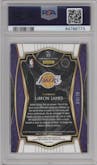 LeBron James from the 2020-21 Panini Select  set featuring a Disco Red parallel graded by PSA and given an overall grade of 9.