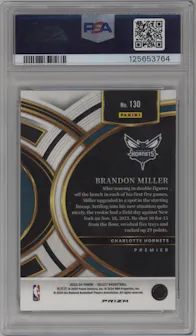 Brandon Miller from the 2023-24 Panini Select set featuring a Tiger parallel graded by PSA and given an overall grade of 10.