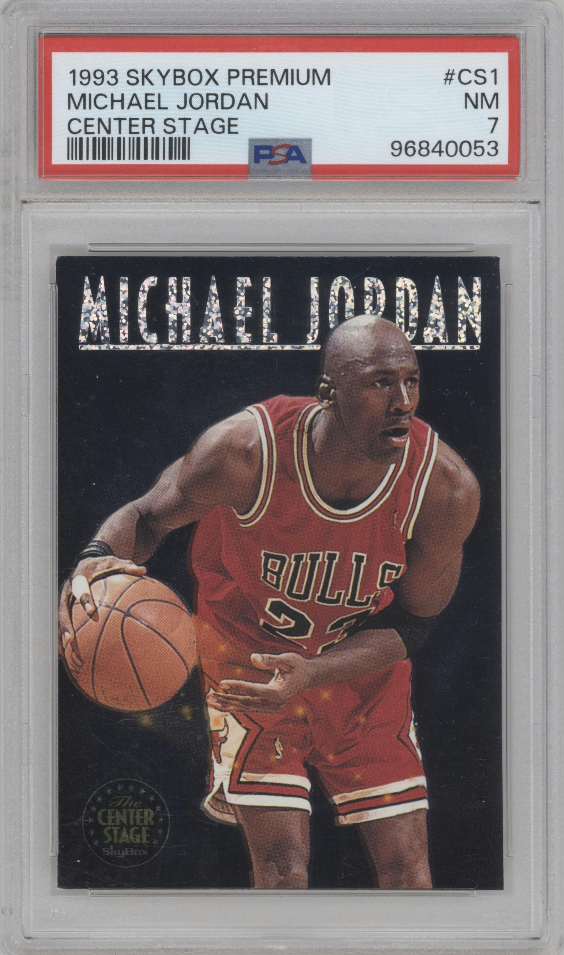 Michael Jordan from the 1993-94 SkyBox Premium set graded by PSA and given an overall grade of 7.