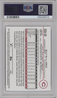 Elly De La Cruz from the 2024 Topps Chrome Update Sapphire Edition set featuring a Gold Refractor parallel graded by PSA and given an overall grade of 10.