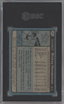 Rickey Henderson from the 1980 Topps set graded by SGC and given an overall grade of 4.