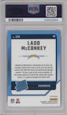 Ladd McConkey from the 2024 Donruss set featuring a Blue Scope parallel graded by PSA and given an overall grade of 10.