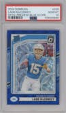 Ladd McConkey from the 2024 Donruss set featuring a Blue Scope parallel graded by PSA and given an overall grade of 10.