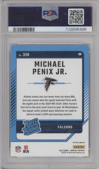 Michael Penix Jr.  from the 2024 Donruss set featuring a Red Wave parallel graded by PSA and given an overall grade of 10.