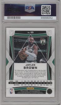 Jaylen Brown from the 2023-24 Panini Obsidian set featuring a Electric Etch Gold Flood parallel graded by PSA and given an overall grade of 10.