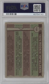 Willie Randolph/Dave Mckay/Jerry Royster/Roy Staiger from the 1976 Topps set graded by PSA and given an overall grade of 8.