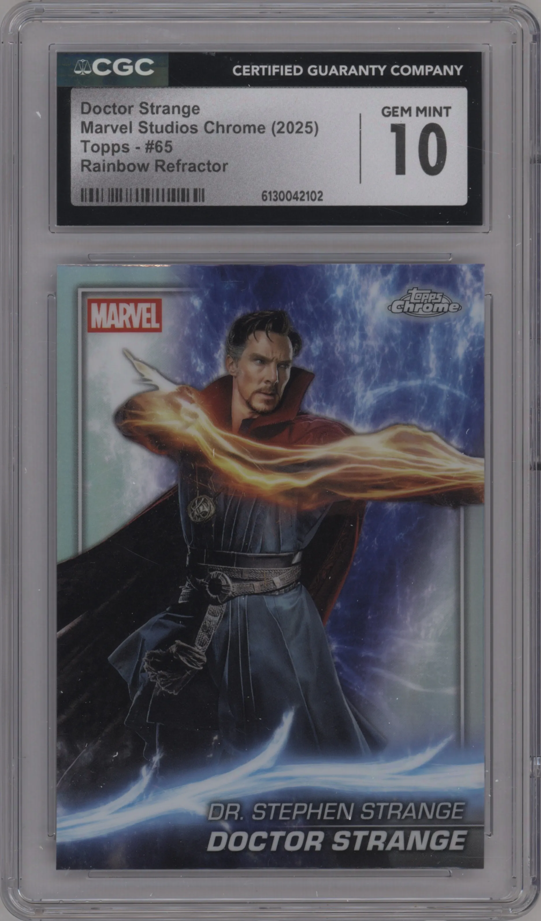 2025 Topps Chrome Marvel Studios Doctor Strange Rainbow Refractor #65 CGC 10