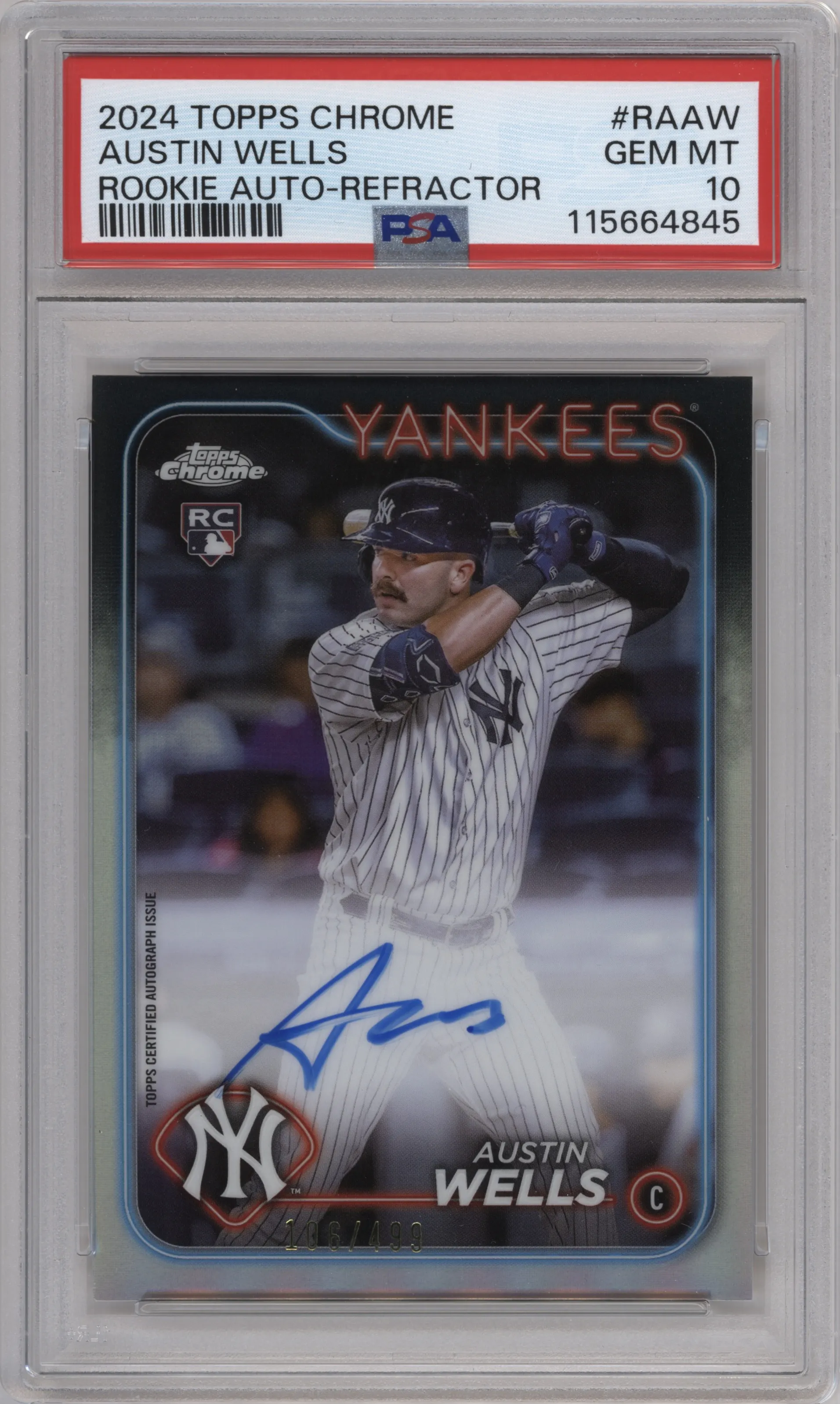 2024 Topps Chrome Rke.Auto Austin Wells Refractor PSA 10
