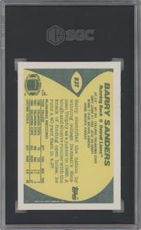 Barry Sanders from the 1989 Topps Traded set graded by SGC and given an overall grade of 10.