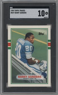 Barry Sanders from the 1989 Topps Traded set graded by SGC and given an overall grade of 10.