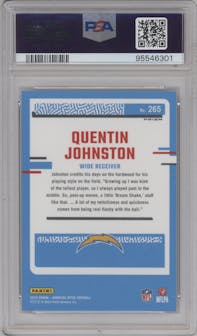 Quentin Johnston from the 2023 Donruss Optic set featuring a Holo parallel graded by PSA and given an overall grade of 10.