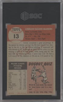 Connie Marrero from the 1953 Topps set graded by SGC and given an overall grade of 5.