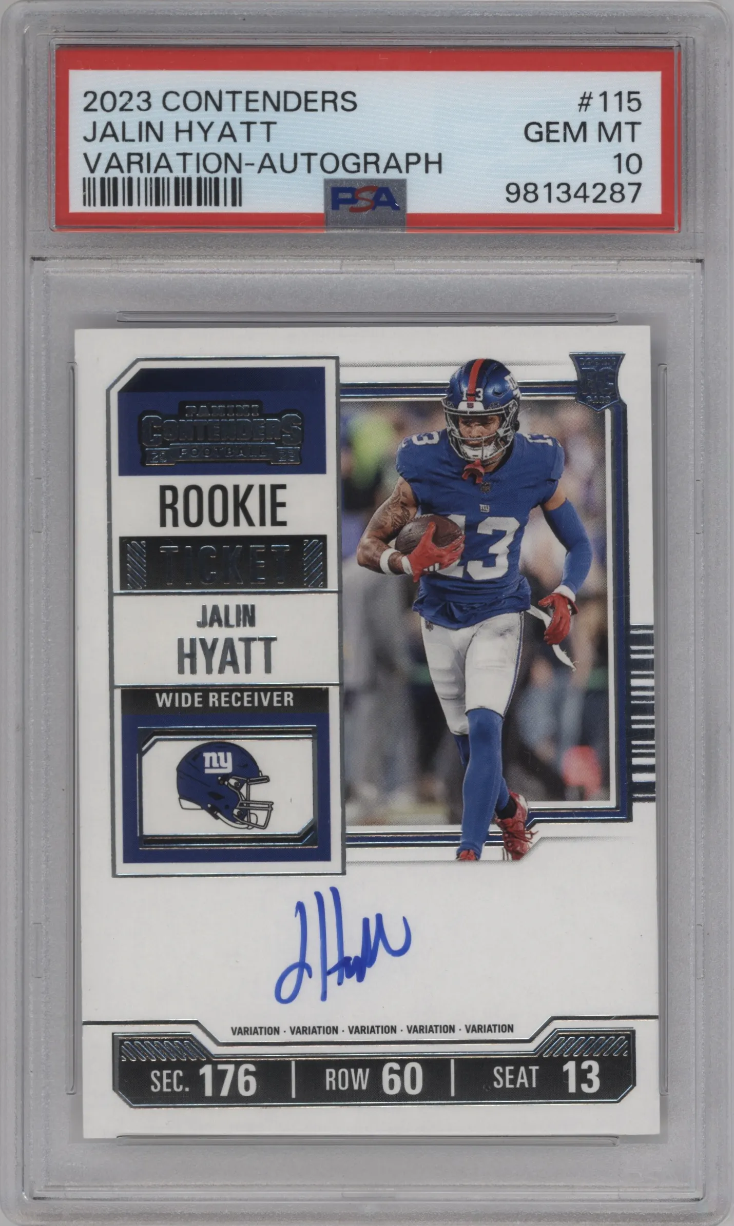 2023 Panini Contenders Rke.Tkt.Au.Var.RPS Jalin Hyatt #115 PSA 10