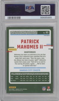 Patrick Mahomes II from the 2023 Donruss Optic set featuring a Jazz parallel graded by PSA and given an overall grade of 9.