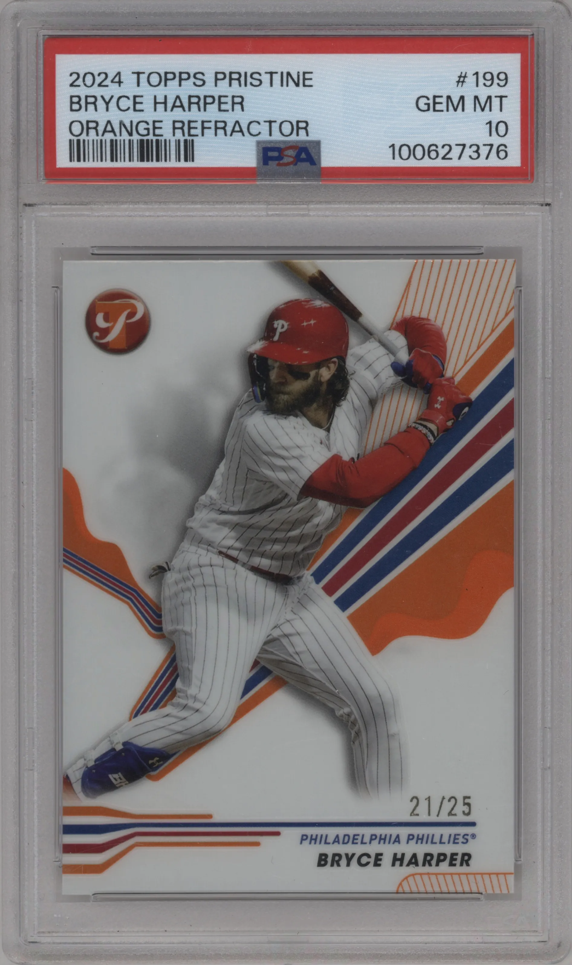 2024 Topps Pristine Bryce Harper Orange Refractor #199 PSA 10