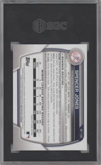 Spencer Jones from the 2023 Bowman  set graded by SGC and given an overall grade of 9.5.
