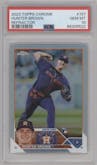 Hunter Brown from the 2023 Topps Chrome set featuring a Refractor parallel graded by PSA and given an overall grade of 10.