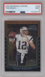 Tom Brady from the 2000 Bowman Chrome set graded by PSA and given an overall grade of 9.