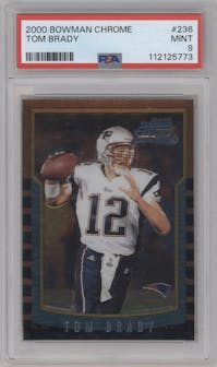 Tom Brady from the 2000 Bowman Chrome set graded by PSA and given an overall grade of 9.