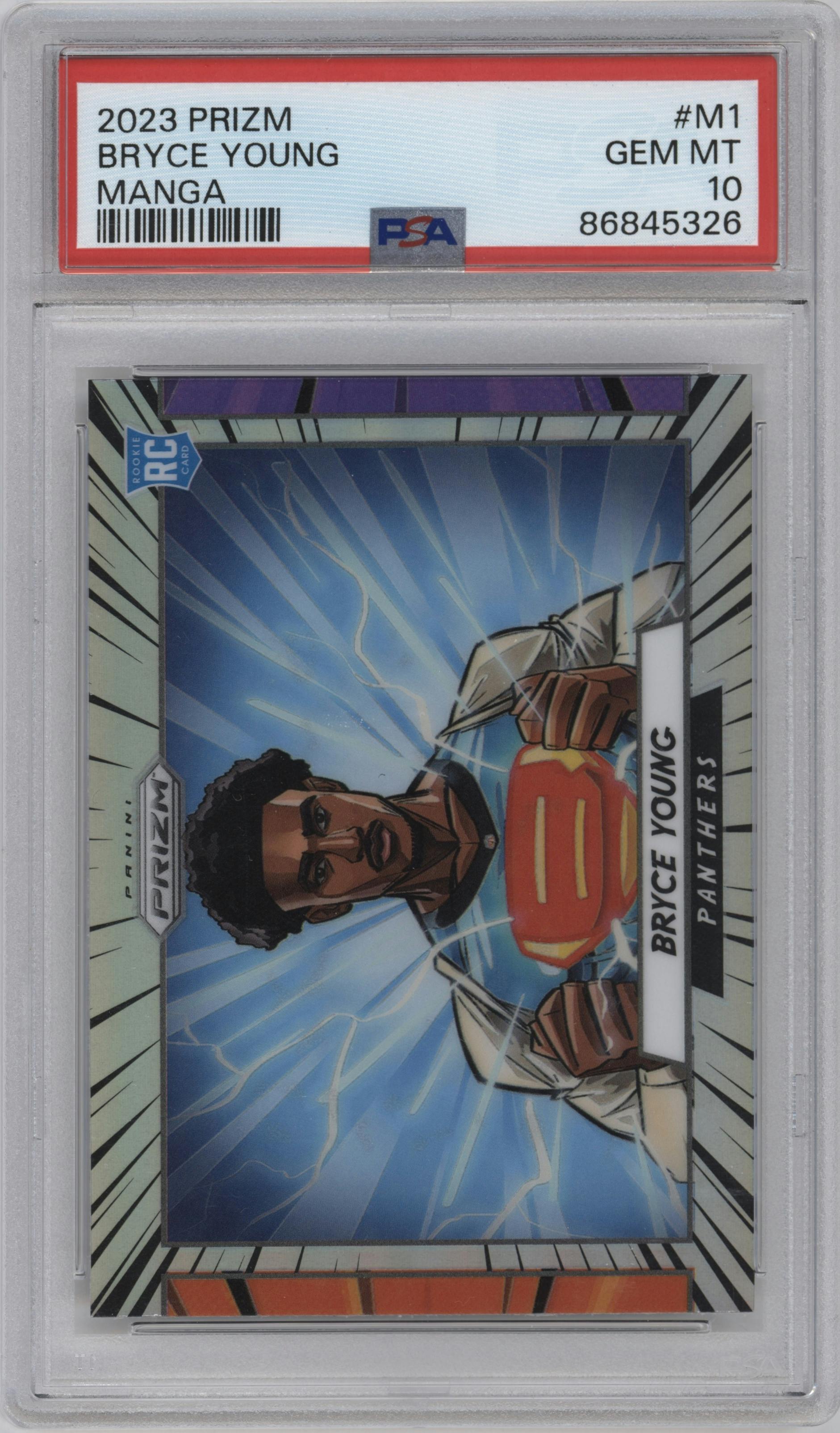 Bryce Young from the 2023 Panini Prizm set graded by PSA and given an overall grade of 10.