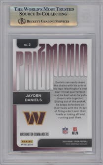 Jayden Daniels from the 2024 Panini Prizm set graded by Beckett and given an overall grade of 9.5.