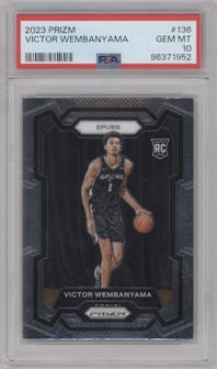 Victor Wembanyama from the 2023-24 Panini Prizm set graded by PSA and given an overall grade of 10.